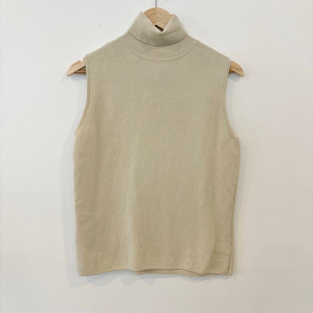 Vintage Sleeveless Turtleneck Sweater 100% Cotton Beige Womens' Large